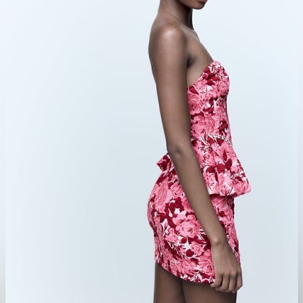 ZARA FLORAL JACQUARD DRESS - Picture 14 of 16